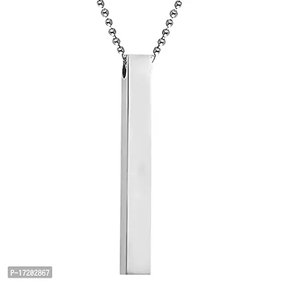Soni Jewellery Men's Jewellery 3D Cuboid Vertical Bar/Stick Stainless Steel Black Silver Locket Pendant Necklace Chain For Boys and Men Unisex Birthday Gift Anniversary Gift Silver Chain Necklace-thumb0