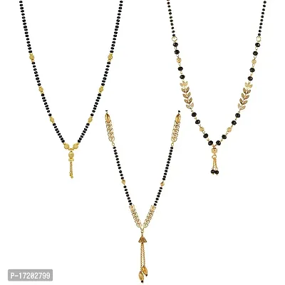 Soni Jewellery Exclusive Gold Plated Beautiful Combo of 3 Mangalsutra Tanmaniya Nallapusalu Necklace Pendant Black Bead Golden Chain For Women and Girls