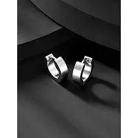 Soni Jewellery Stainless Steel Silver Plated Hoop Huggie Earrings For Men-thumb2
