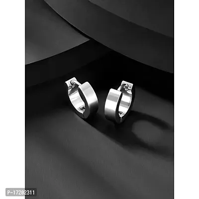 Soni Jewellery Stainless Steel Silver Plated Hoop Huggie Earrings For Men-thumb3