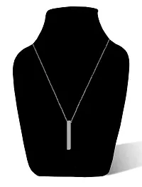 Soni Jewellery Unisex Metal Fancy  Stylish Silver 3D Vertical Bar Cuboid Stick Custom Name Locket Pendant Necklace With Chain Jewellery Set (Silver)-thumb2