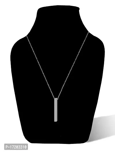 Soni Jewellery Unisex Metal Fancy  Stylish Silver 3D Vertical Bar Cuboid Stick Custom Name Locket Pendant Necklace With Chain Jewellery Set (Silver)-thumb3