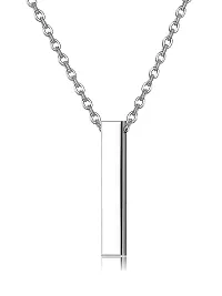 Soni Jewellery Unisex Metal Fancy  Stylish Silver 3D Vertical Bar Cuboid Stick Custom Name Locket Pendant Necklace With Chain Jewellery Set (Silver)-thumb3