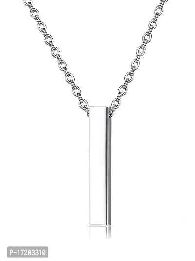 Soni Jewellery Unisex Metal Fancy  Stylish Silver 3D Vertical Bar Cuboid Stick Custom Name Locket Pendant Necklace With Chain Jewellery Set (Silver)-thumb4