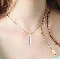 Soni Jewellery Unisex Silver Color Fancy  Stylish Metal 3D Cuboid Vertical Bar Stick Custom Name Locket Pendant Necklace With Clavicle Chain Jewellery Set-thumb4