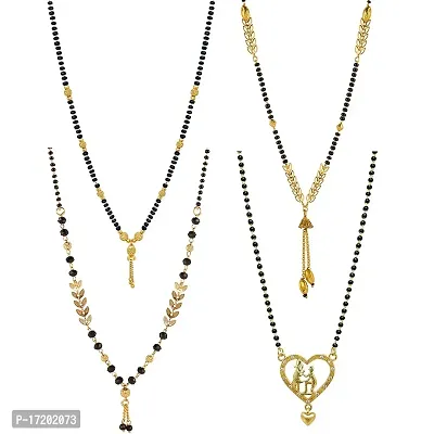 Soni Jewellery One Gram Gold Plated Combo of 4 Mangalsutra Necklace Pendant Tanmaniya Nallapusalu Black Bead Chain For Women and Girls