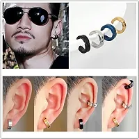 Soni Jewellery Stainless Steel Black Silver Gold Magnetic Piercing pressing Triangle Square Hoop Bali Stud Earrings Combo pack set non Pierced Ear rings men boys girls Women MENS EARRINGS-thumb1