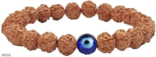 Soni Jewellery Brown 5 Mukhi Rudraksha Stretchable Bracelet with Evil Eyes Round Bead for Men and Women