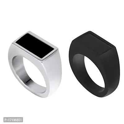 Soni Jewellery Fancy and Trendy Silver and Black Finger Ring For Boys And Men (Pack of 2) | Rings For Boys And Men Stylist Black and Silver Combo