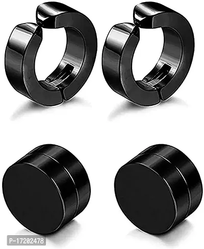Soni Jewellery Magnetic Non Piercing Earrings 1 pair (SET) For Man Punk Style Round Black Clip Stud Stainless Steel Men
