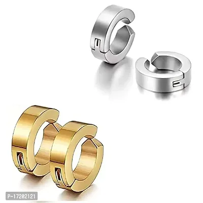 Soni Jewellery Silver Gold 316L Stainless Steel Studs Earring Bali Non Pierced Earrings for Men and Boys | Fashion Non Piercing Earrings for Men