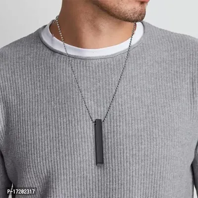 Soni Jewellery pendant for men boyfriend gents boys man Long Chain Vertical Bar Stick Stainless Steel Silver Locket black Pendant Necklace gym Boy girls women unisex Valentine Platinum Stylish d-4-thumb3