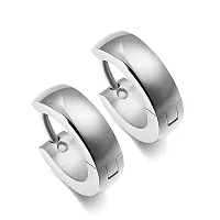 Soni Jewellery Stainless Steel Silver Plated Hoop Huggie Earrings For Men-thumb3