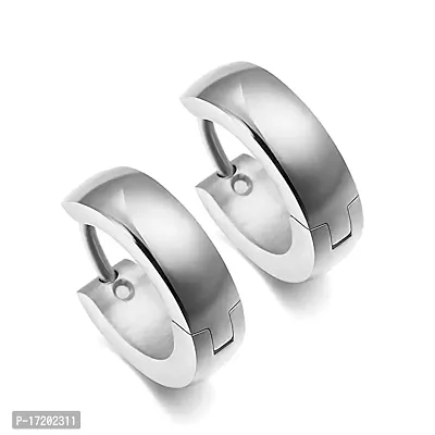 Soni Jewellery Stainless Steel Silver Plated Hoop Huggie Earrings For Men-thumb4