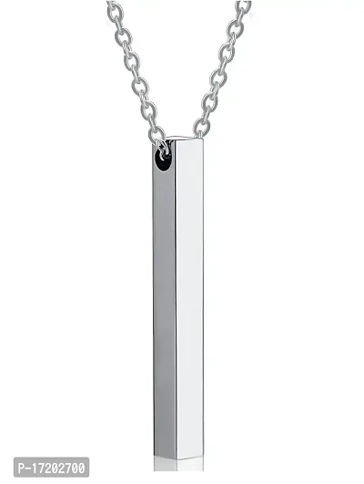 Soni Jewellery Silver Color Fancy  Stylish Metal 3D Cuboid Vertical Bar Stick Custom Name Locket Pendant Necklace With Clavicle Chain Jewellery Set