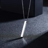 Soni Jewellery Unisex Silver Color Fancy  Stylish Metal 3D Cuboid Vertical Bar Stick Custom Name Locket Pendant Necklace With Clavicle Chain Jewellery Set-thumb1