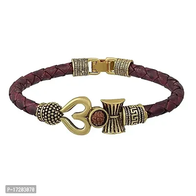 Soni Jewellery Trishul Damru OM Rudraksha Gold Plated Mahadev Mahakal Shiva Bhakt Bahubali Navaratri Special Kada Bracelet-thumb0