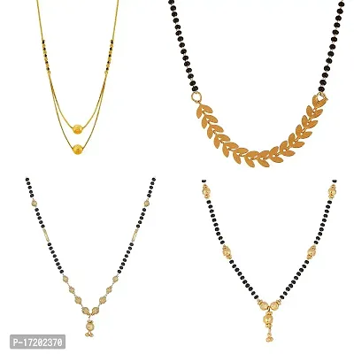 Soni Jewellery Jewellery One Gram Gold Plated Combo of 4 Mangalsutra Necklace Pendant Tanmaniya Nallapusalu Black Bead Chain For Women and Girls-thumb0