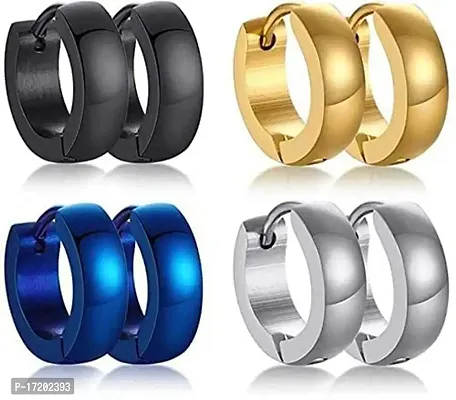 Soni Jewellery Stainless Steel Blue Black Silver Gold Magnetic Clip on Piercing Hoop Bali Stud Earrings Combo pack set Earing Pierced Ear rings for men boys boyfriend girls Women MENS EARRINGS-thumb0