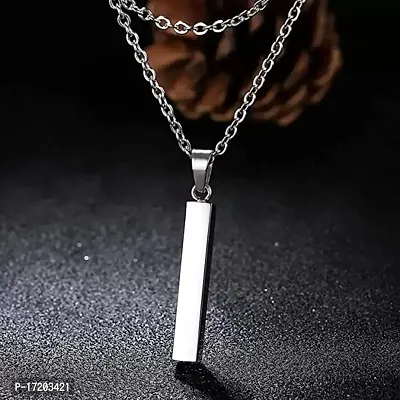 Soni Jewellery Stainless Steel 3D Cuboid Vertical Bar/Stick Locket Pendant Necklace Silver Stainless Steel Locket-thumb4