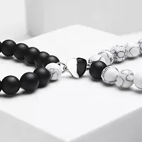 Soni Jewellery Fashion Jewellery Combo of 2 Adjustable (Free Size) Stylish Unisex White and Black Beads Magnetic Heart Shape Couple Bracelet For Women and Men-thumb2