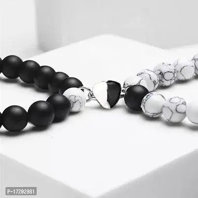 Soni Jewellery Fashion Jewellery Combo of 2 Adjustable (Free Size) Stylish Unisex White and Black Beads Magnetic Heart Shape Couple Bracelet For Women and Men-thumb3