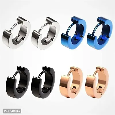 Stainless Steel Black Silver Blue Gold Magnetic Clip on Non Piercing  pressing Hoop Bali Stud Earrings