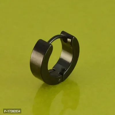 Soni Jewellery Stainless Steel Black Hoop Huggie Earrings For Men-thumb4