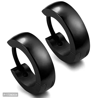 Soni Jewellery Stainless Steel Black Hoop Huggie Earrings For Men-thumb0