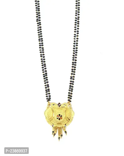 Soni Jewellery Traditional Ethnic One Gram Gold Plated Long Black Beads Latest Stylish Designer Pendant Golden Mangalsutra for Women-thumb2