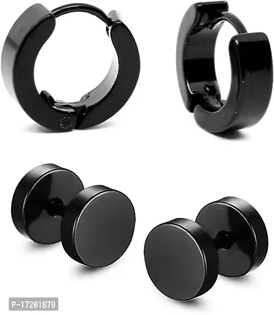 Soni Jewellery Mens Stainless Steel Black magnetic Piercing Pressing Screw Tops Bali Stud Ear rings Combo Earing Pierced Hoop Earrings for men boys boyfriend girls Kids Women MENS EARRINGS