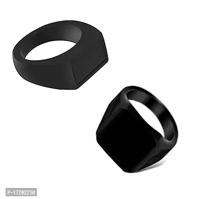 Soni Jewellery Trending Black Studded Ring And Black Square Curved Ring For Boys And Men (Pack Of 2)