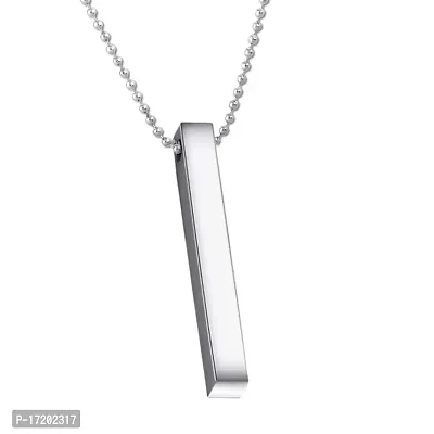 Soni Jewellery pendant for men boyfriend gents boys man Long Chain Vertical Bar Stick Stainless Steel Silver Locket black Pendant Necklace gym Boy girls women unisex Valentine Platinum Stylish d-4-thumb4