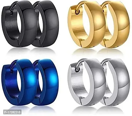Soni Jewellery Stainless Steel Blue Black Silver Gold Magnetic Clip on Piercing Hoop Bali Stud EARRINGS for men boys boyfriend girls Women MENS EARRINGS-thumb0