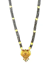 Traditional Ethnic One Gram Gold Plated 26 Inch Long Black Beads Latest Stylish Designer Pendant Golden Mangalsutra for Women-thumb1
