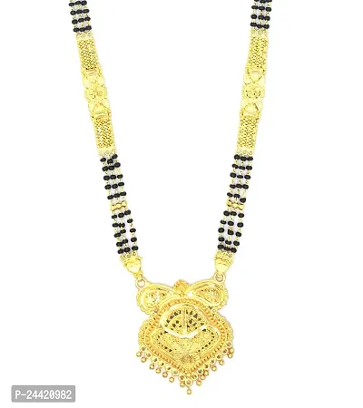 Traditional Ethnic One Gram Gold Plated 26 Inch Long Black Beads Latest Stylish Designer Pendant Golden Mangalsutra for Women-thumb2