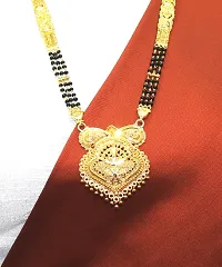 Traditional Ethnic One Gram Gold Plated 26 Inch Long Black Beads Latest Stylish Designer Pendant Golden Mangalsutra for Women-thumb3