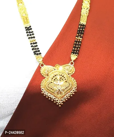 Traditional Ethnic One Gram Gold Plated 26 Inch Long Black Beads Latest Stylish Designer Pendant Golden Mangalsutra for Women-thumb4