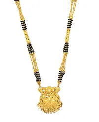 Traditional Ethnic One Gram Gold Plated 30 Inch Long Black Beads Latest Stylish Designer Pendant Golden Mangalsutra for Women-thumb1