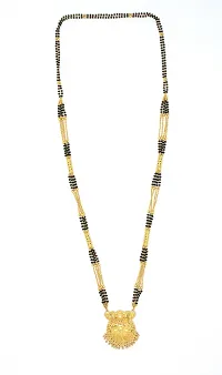 Traditional Ethnic One Gram Gold Plated 30 Inch Long Black Beads Latest Stylish Designer Pendant Golden Mangalsutra for Women-thumb2