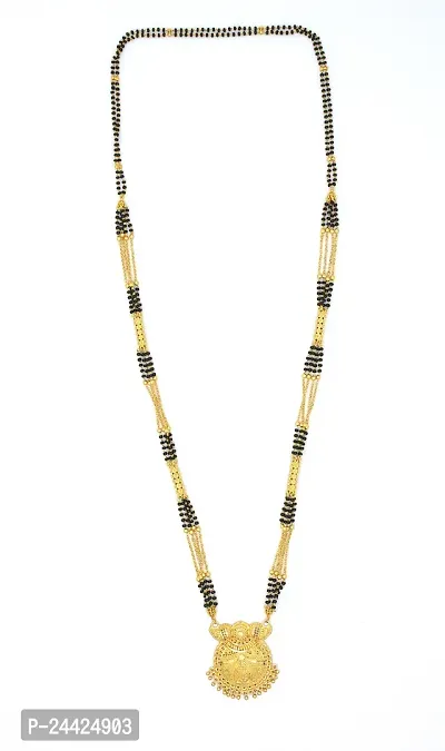 Traditional Ethnic One Gram Gold Plated 30 Inch Long Black Beads Latest Stylish Designer Pendant Golden Mangalsutra for Women-thumb3