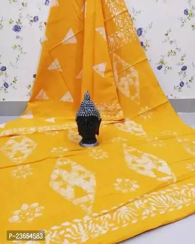 Elegant Yellow Cotton Saree with Blouse piece For Women