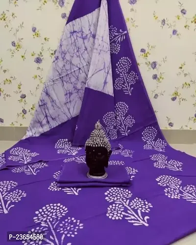 Elegant Purple Cotton Saree with Blouse piece For Women