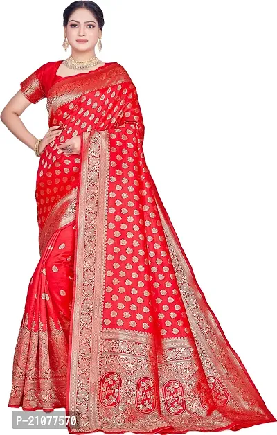 Elegant Red Silk Blend Saree with Blouse piece