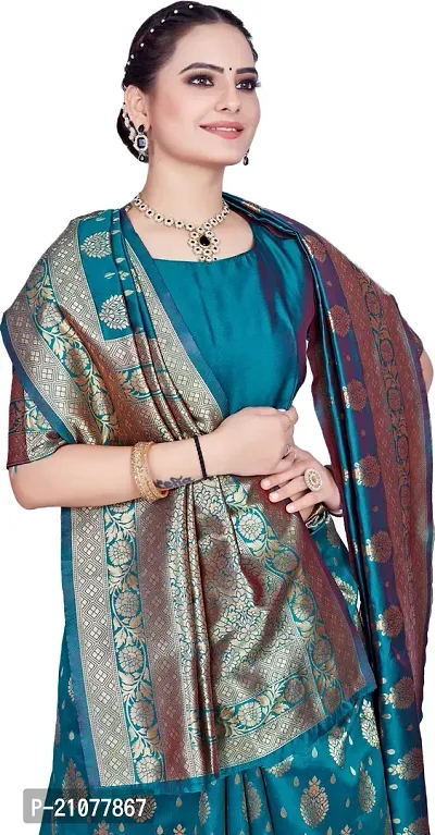 Elegant Light Green Silk Blend Saree with Blouse piece-thumb3