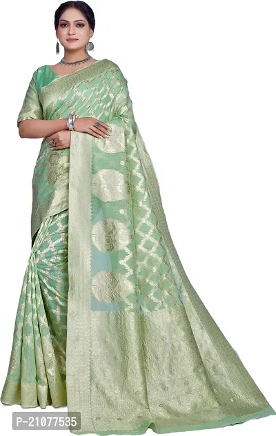 Elegant Light Green Linen Saree with Blouse piece