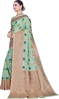 Elegant Light Green Linen Saree with Blouse piece-thumb3