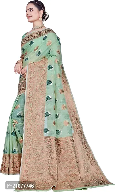 Elegant Light Green Linen Saree with Blouse piece-thumb4