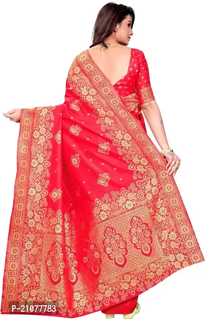 Elegant Red Cotton Blend Saree with Blouse piece-thumb4