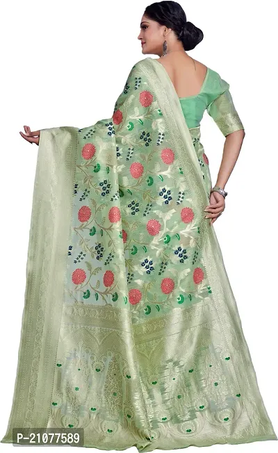 Elegant Light Green Linen Saree with Blouse piece-thumb2